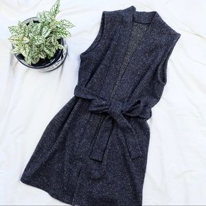 Navy Long Sweater Vest with Bow Tie